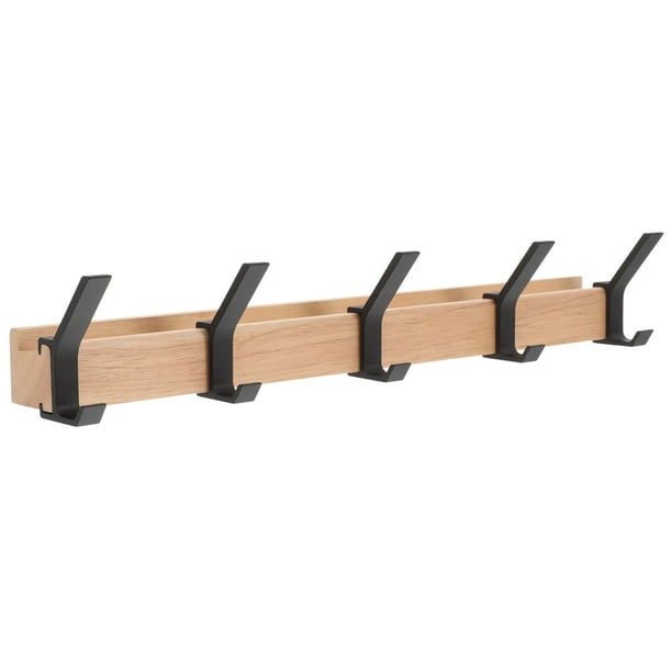 Perchero de pared con 5 ganchos de madera para colgar sobre la puerta, perchero para colgar ropa con ranura de almacenamiento