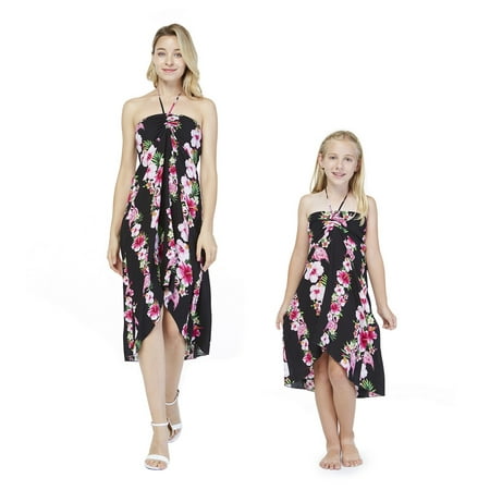 

Matching Hawaiian Luau Mother Daughter Halter Dress in Tropical Patterns