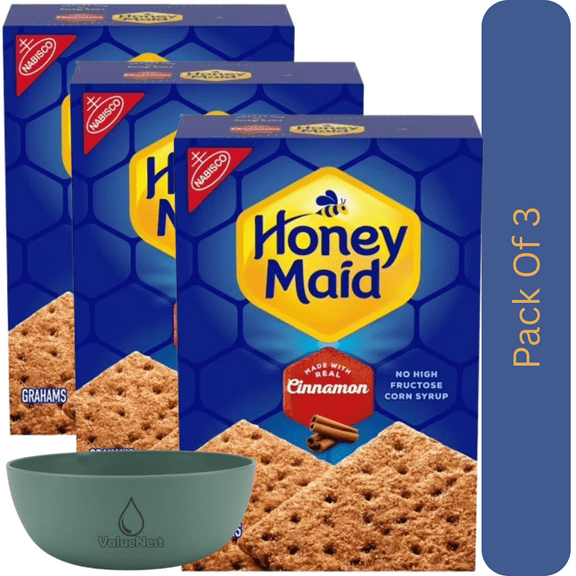 Honey Maid Cinnamon Graham Crackers, Classic Family Snacks, 14.4 oz Box With Olive Green Bowl By ValueNest