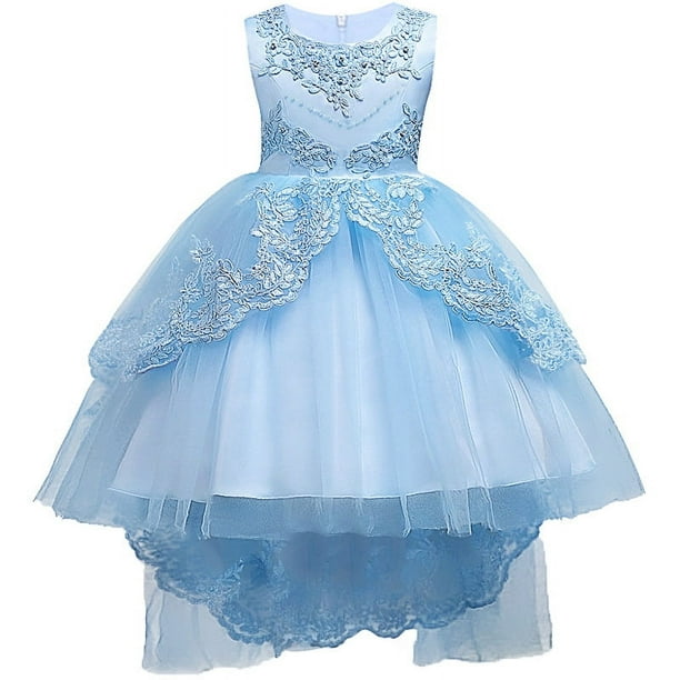 Ropa para niños Vestido para niñas Vestido de princesa Vestido de encaje bordado para niñas Vestido de cola para niñas de flores