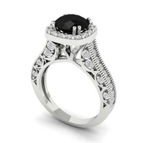 2.7ct round cut black natural onyx 14k white gold halo Bridal Wedding Engagement Promise Anniversary Ring for Women size 10.25