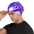 thumbnail image 3 of Naloa Swirl Print Blue Purple1 Soft Beanie Hat, Knit Beanie Daily Beanie in Fine Knit for Women Men Winter Travel, Outdoor, 3 of 7