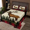 thumbnail image 2 of Deer Twin Bedspread Set Red And Black Decor Quilt Set Buffalo Plaid Decor Coverlet Set Teens Western Farmhouse Animal Bedding Set, 2 of 5