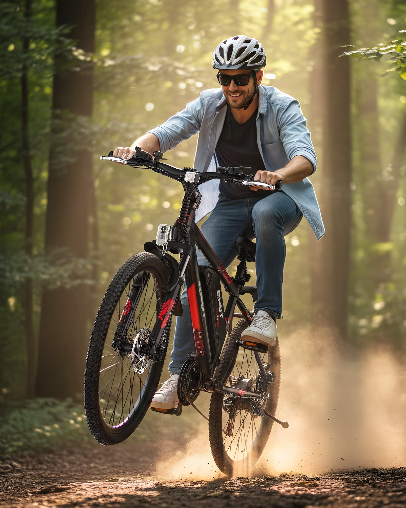 QNUT Full Aluminum Electric Bike for Adults & Teens, Peak 750W, Upgraded Adjustable Handlebars, 21-Speed Commuter E-Bike with Dual Disc Brakes, 40-Mile Range, for mountain & Commuter (Black-Red)