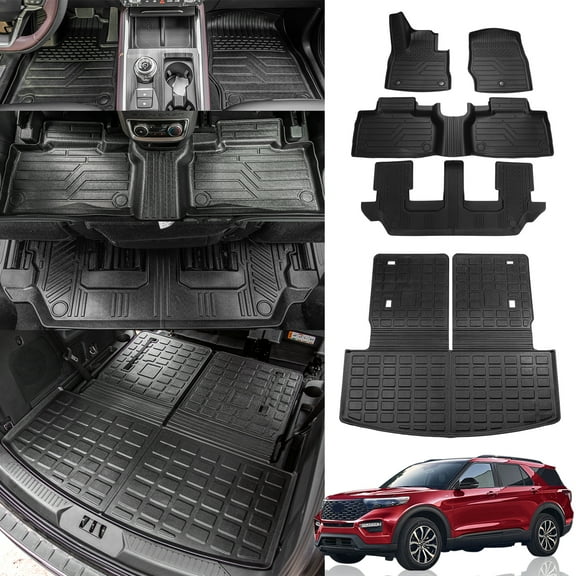 Floor Mats For 2020-2025 Ford Explorer 7-Seater Cargo Liner 2024 Explorer Accessories (Trunk Mat with Backrest Mat Floor Mats)