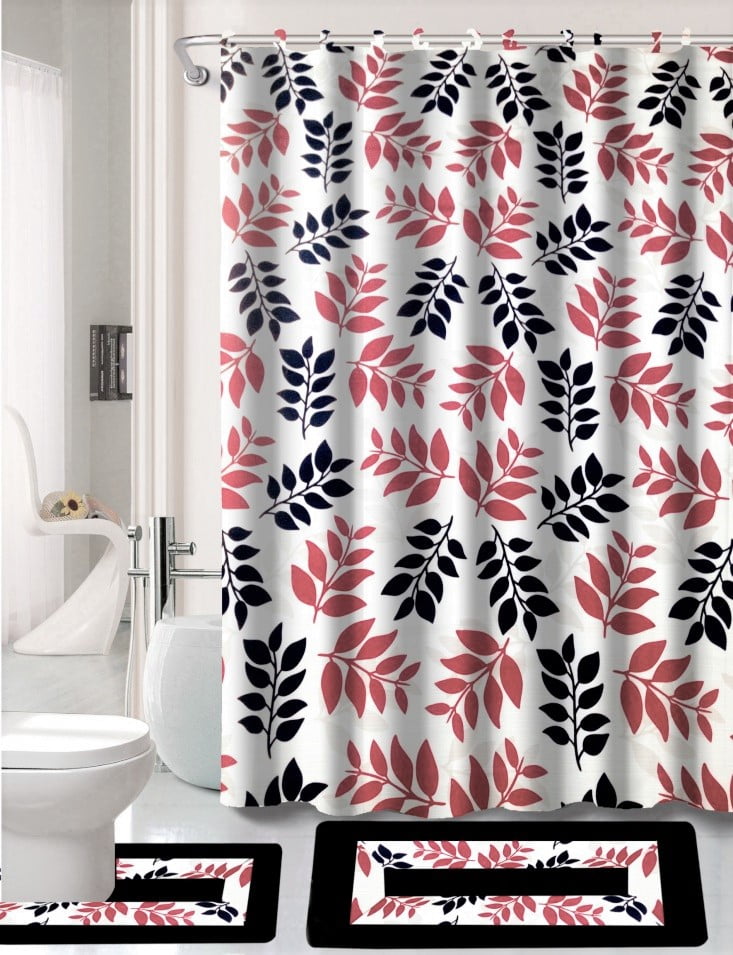 15-piece Hotel Bathroom Sets - 2 Non-Slip Bath Mats Rugs Fabric Shower  Curtain 12-Hooks WESLEY - Walmart.com