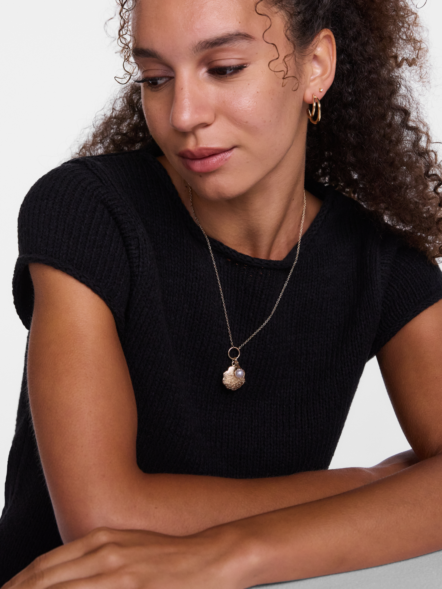 Scenario Gold Tone Charm Necklace with Faux Pearl photo 2