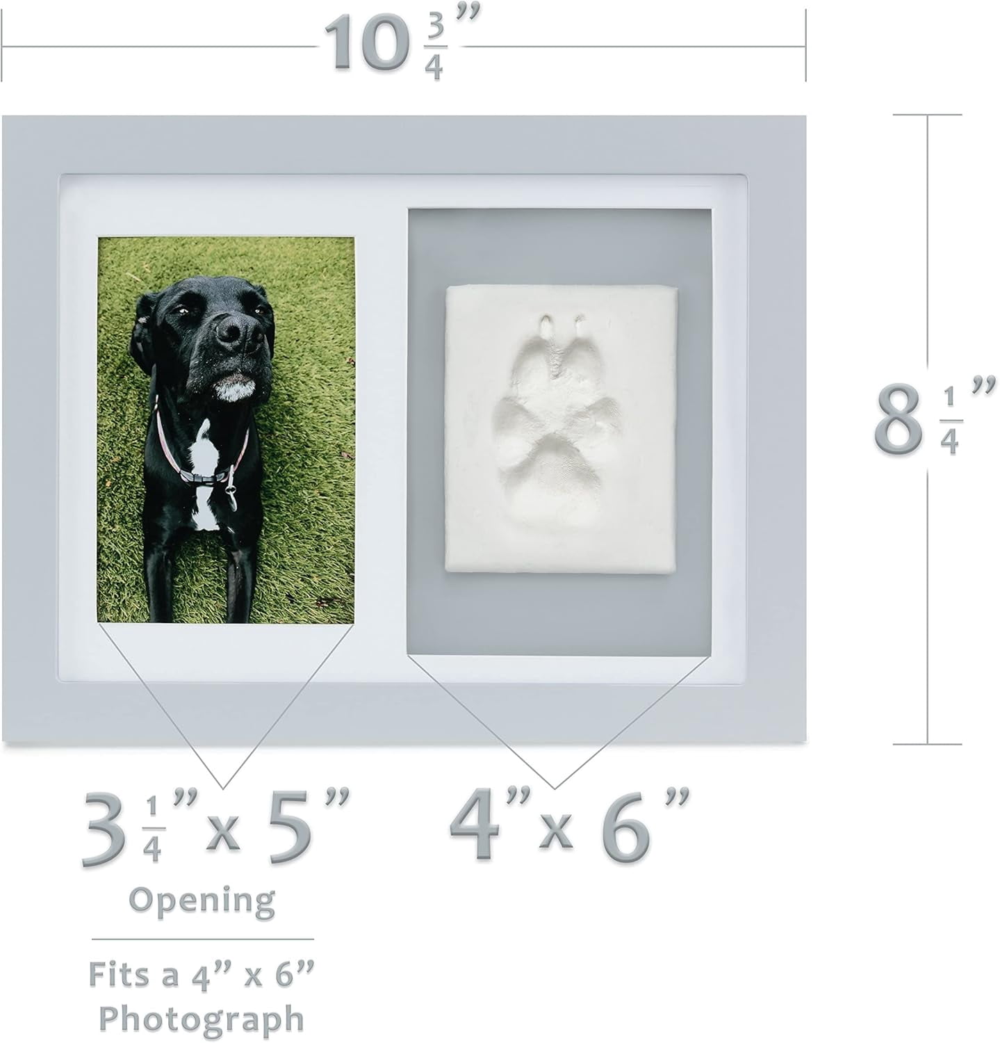 Better World Pets Pet Memorial Frame with Clay Paw Print Kit - Holds 4x6 Photo, Gray