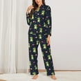 thumbnail image 2 of Vsdgher Dinosaur Astronaut Pajamas Set Long Sleeve Sleepwear Womens Button Down Nightwear Pj Sets-Large, 2 of 7