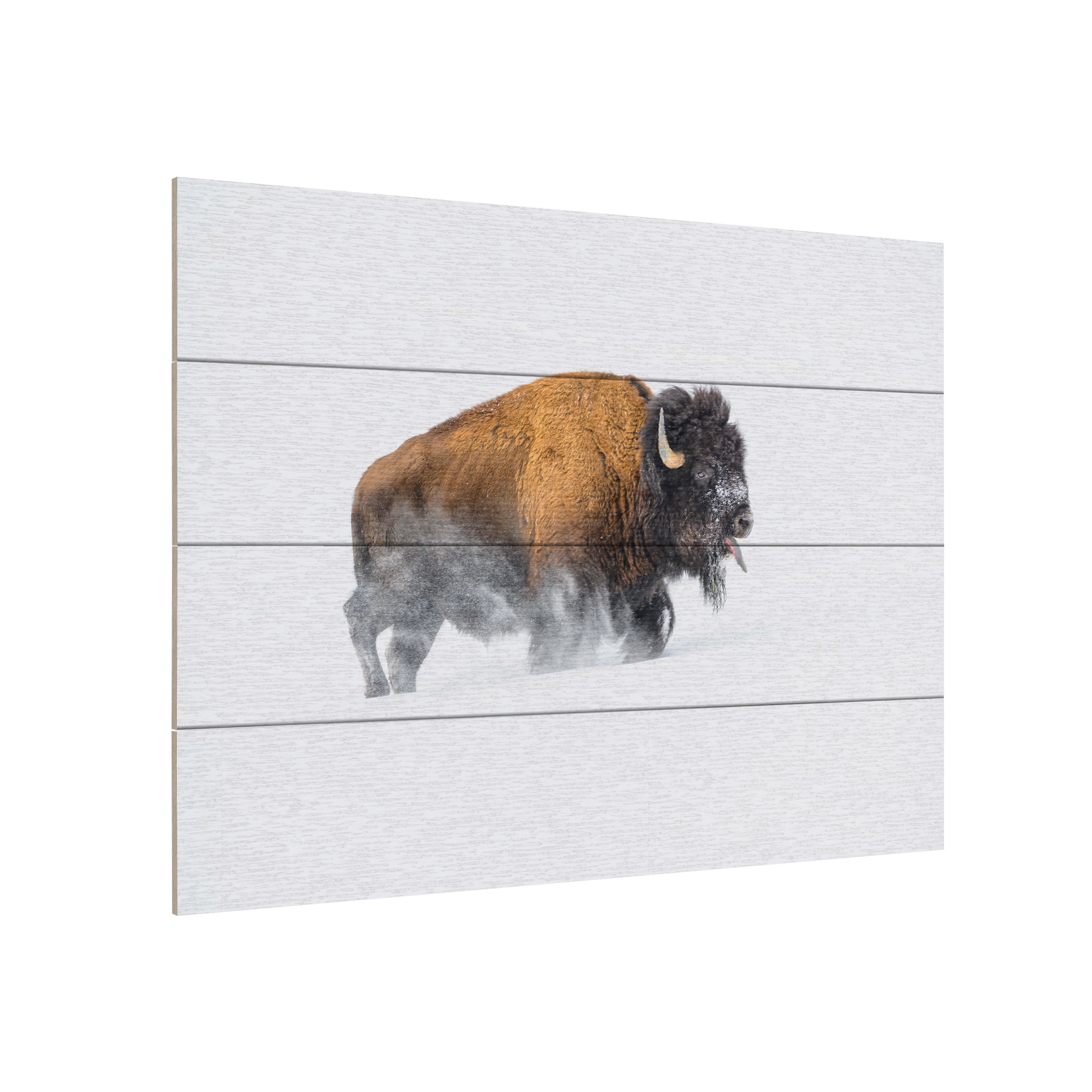 Debbie Hunt 'Bison In The Snow' Wood Slat Art 12x16