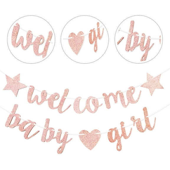 CHICHUMID 1 Set Pink Glitter Paper Baby Banner for Welcome Baby Decorations