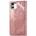 thumbnail image 4 of Étui Portefeuille pour iPhone 12 Mini 5.4 Pieds, Étui de Protection en Cuir PU avec Sangle de Poignet et Fentes pour Cartes, Support en Relief Papillon Fleur pour iPhone Or Rose, 4 of 9
