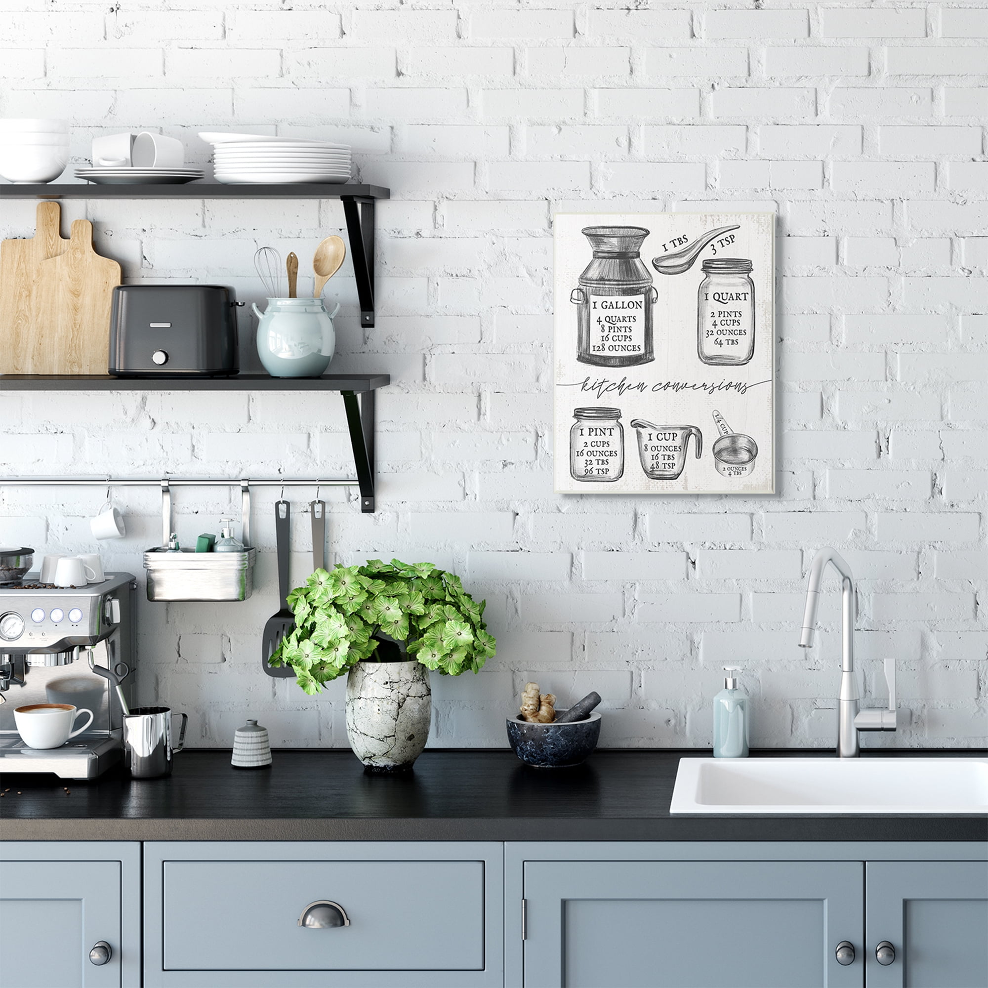 Stupell Industries Kitchen Conversion Chart Neutral Gray Word Drawing Design Wall Plaque by Daphne Polselli