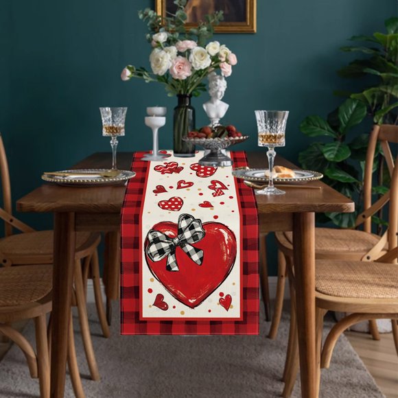 Dvkptbk Valentines Day Valentine's Day Table Runner Super Soft Tablecloth for Catering Wedding Kitchen Party Holiday Picnic Home Decor 13X72 Inch Long Romantic Heart Art Texture