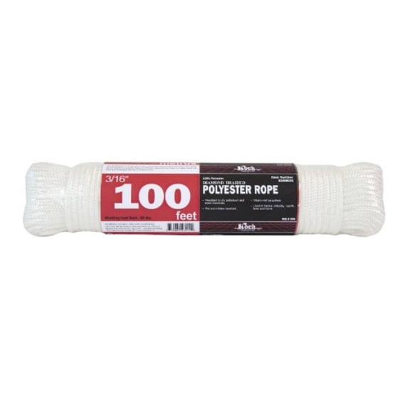 Koch Industries Braided Polyester Rope, 3/16 Inch by 100 Feet, White, Hank