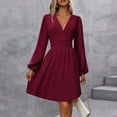thumbnail image 2 of Swiss Dot Dress for Women 2025 Fall V Neck Long Sleeve Smocked Mini Dresses Boho Casual Fashion Wedding Guest Dress, 2 of 7