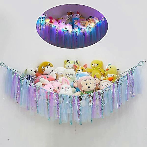 Stuffed Animal Net or Hammock Hanging Plush Toy Hammock with LED Lights Colorful Tassels Hammock for Stuffed Animals