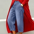 thumbnail image 3 of Women's Casual Jean Capris - Ladies Cropped Denim Pants with Pockets for Office Work Travel Vacation Lightweight All Match Straight Leg Denim Short Trousers Blue S, 3 of 7