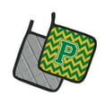 thumbnail image 2 of Letter P Chevron Green and Gold Pair of Pot Holders, 2 of 2