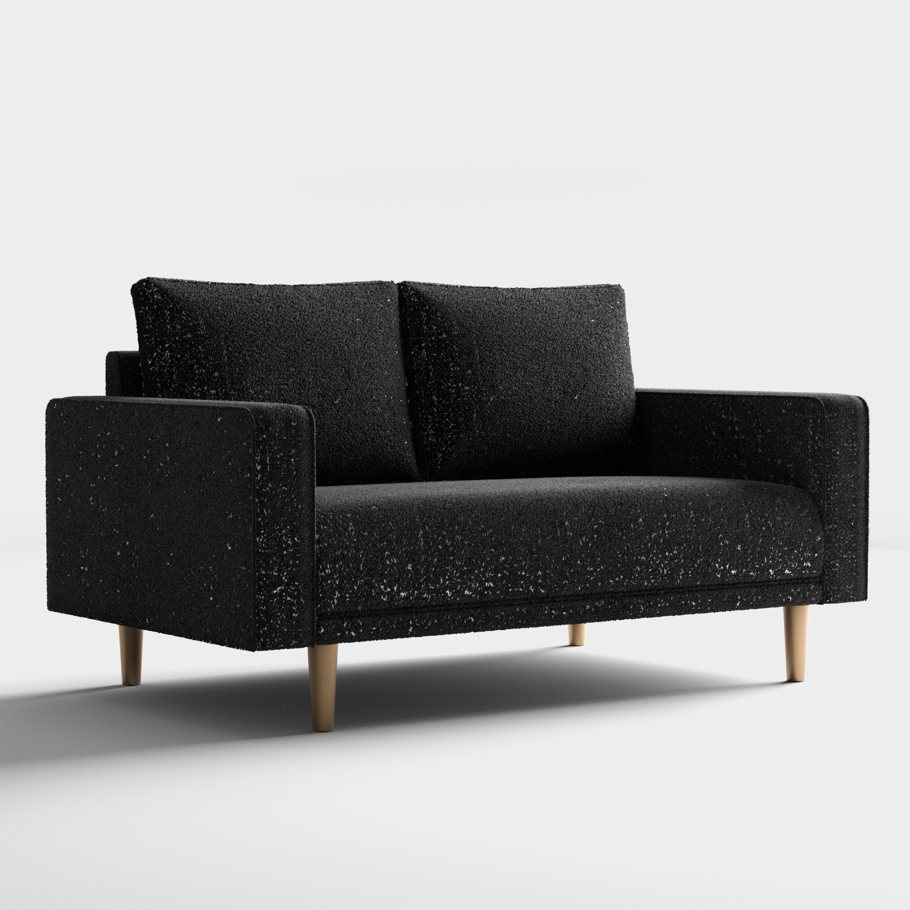 Furniture of America Doux Black MCM Custom Boucle Upholstered Fabric Welt Trim Living Room Loveseat Sofa Couch