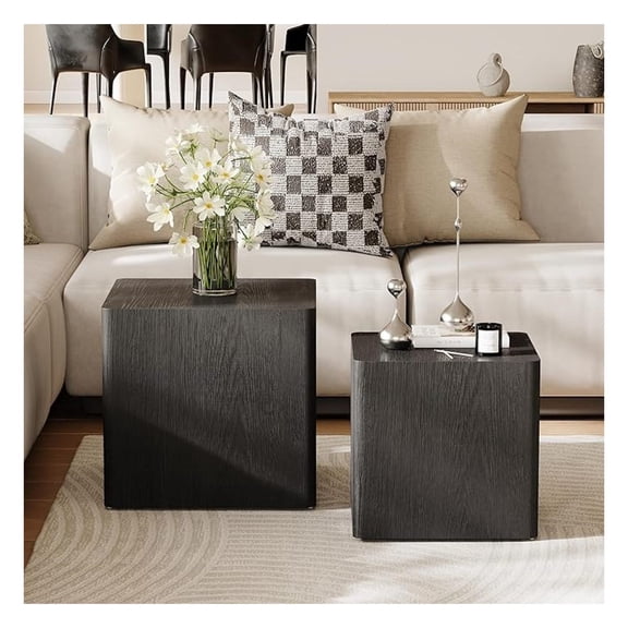 Nesting Coffee Table Set of 2, Modern Coffee Table and End Table Sets, Small Wooden Nesting Side Tables for Living Room, No Assembly(Black)