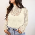 thumbnail image 6 of VBVC Women's Long Sleeve Lace Mesh Sheer Top,Ladies High Neck See-Through Floral Blouse,Slim Fit Party Clubwear Crop Top for Women,Beige,S-XL, 6 of 7