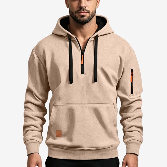 Chiccall Mens Hoodie with Zipper Pocket Drawstring Quarter Zip Long Sleeve Hooded Sweatshirts Casual Athletic Sweatshirts