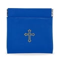 thumbnail image 2 of Squeeze Top Rosary Pouch Blue Vinyl with Gold Cross Imprint, 2 of 4