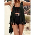 thumbnail image 6 of Rdhnmea Women Sleeveless Faux Suede Fringe Vest Rivets Leather Western Boho Tassel Jacket Open Front Hippie Cardigan Trendy Streetwear, 6 of 9