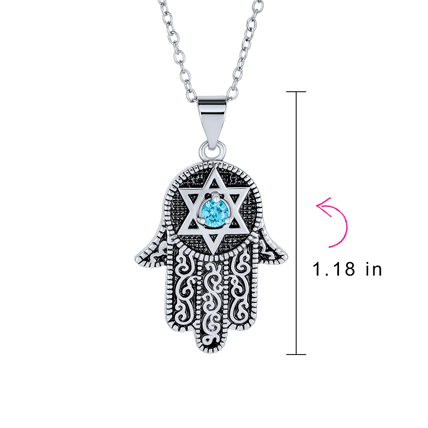 Bling Jewelry Hamsa Hand of God Star of David Pendant Necklace Blue CZ Black Plated - image 4 of 5