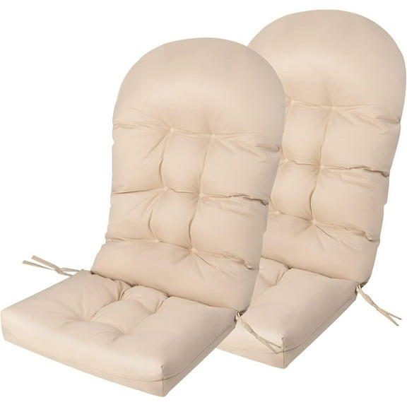 CSPP Patio Adirondack Chair Cushions Set of 2-49” x 23” High Back Rocking Chair Cushion w/Fixing Straps, Durable & Fade Resistant, 5” Thick Tufted Seat Pad for Indoor & Outdoor Chairs (Beige, 2)
