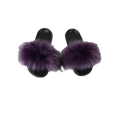 

Fangasis Girls Slides Fluffy Fuzzy Slipper Slip On Slippers Ladies Slide Sandals Indoor Outdoor Lightweight Cozy Dark Purple US 10.5-11