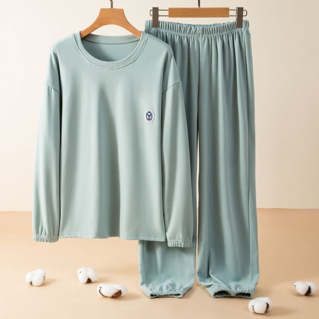 Mefallenssiah Pyjama Chaud pour Femmes, Pantalon Décontracté à Manches Longues, Vêtements de Maison à Col Rond