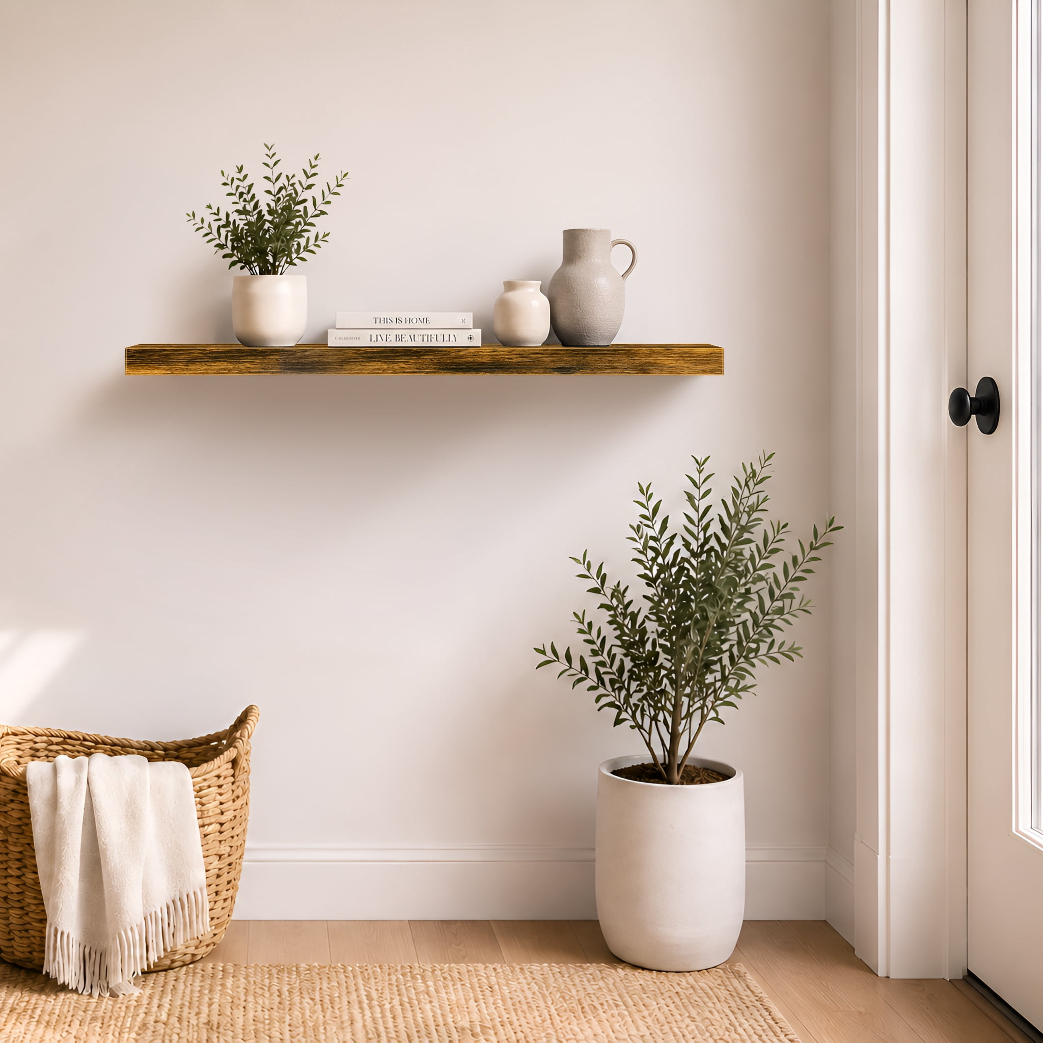 Sorbus 47" Floating Wall Shelf, Brown, Invisible Brackets, Bathroom, Bedroom & Home Decor