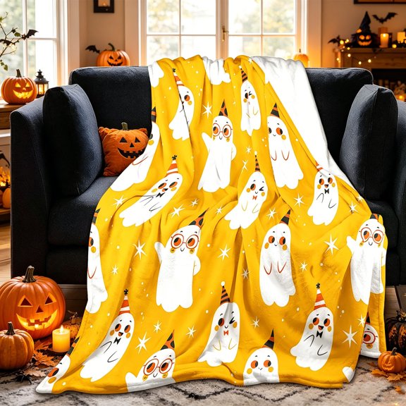 Fall Throw Blanket 50" x 60", Soft Flannel Blanket Cozy Plush Fleece Couch Cover for Sofa Bed Living Room Farmhouse Halloween Thanksgiving Decor Gift