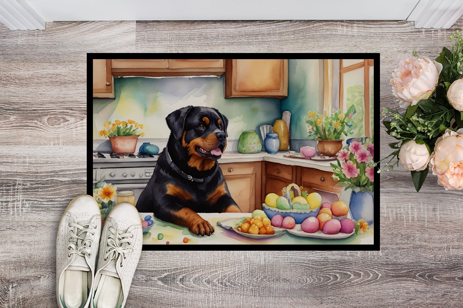 Carolines Treasures DAC6887MAT 18 x 27 in. Decorating Easter Rottweiler Doormat
