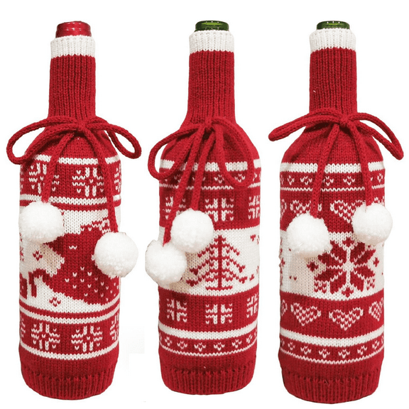 3PCS Cute Christmas Sweater Wine Bottle Cover, Wine Bottle Sweater Snowflakes/Reindeer/Christmas tree, Christmas Sweater for Vine Bottle, Christmas Decorations Christmas Wine Bottles Decor
