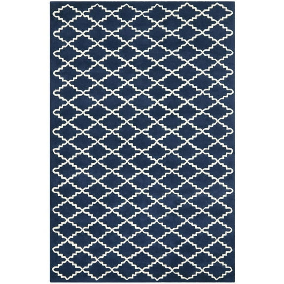 SAFAVIEH Chatham Howard Geometric Wool Area Rug, Dark Blue/Ivory, 6' x 9'