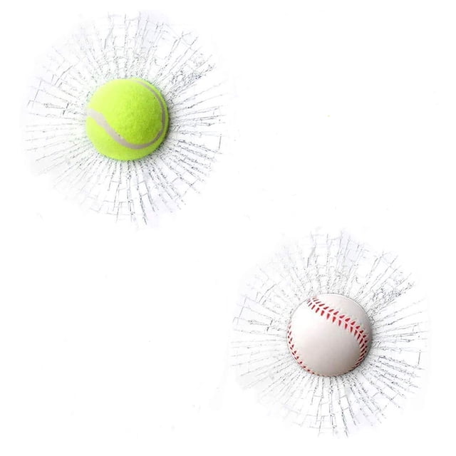 2 pegatinas de cristal agrietadas en 3D, pegatinas de cristal roto de béisbol, divertidas pegatinas para coche, pelota de tenis, cosas de broma, pegatinas de cristal agrietadas