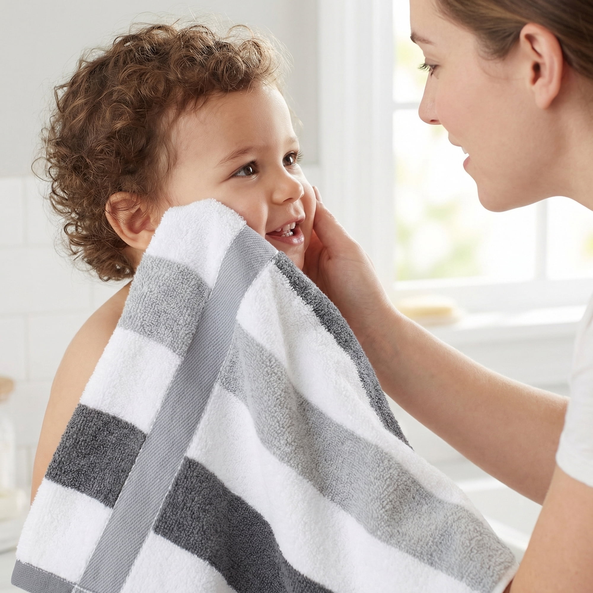 Unique Bargains 13 x 13 Inches Striped Cotton Showering Bathroom Washcloths Grey 6pk