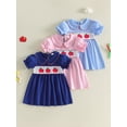 thumbnail image 3 of BemeyourBBs Toddler Girls Back to School Dress Outfit Kids Kindergarten Dress Outfits Apple Embroidery Peter Pan Doll Collar Short Sleeve Dress Little Baby Girl Summer Casual Dress, 3 of 9