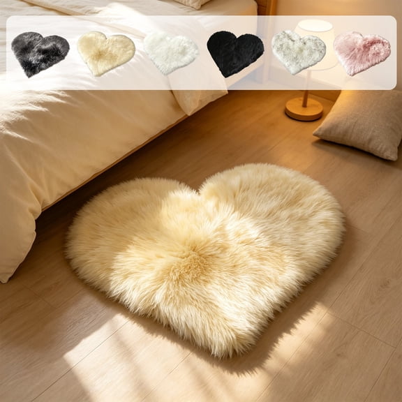 Byujiro Heart Shaped Fluffy Rug, Soft Plush Bedside Floor Mat for Bedroom Living Room, Non Slip Washable Carpet, 16 x 20 Inches
