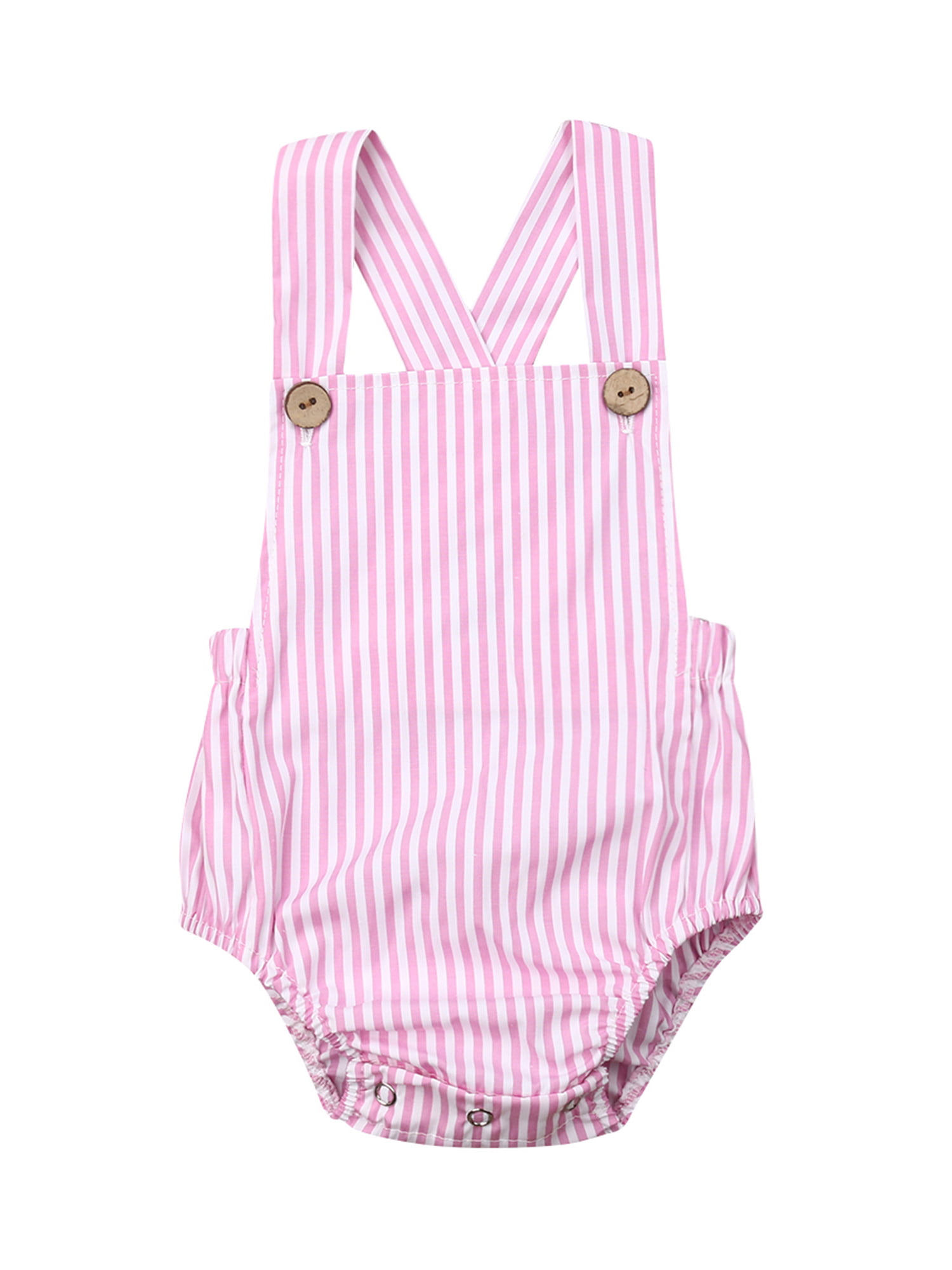 Pudcoco Newborn Baby Boys Girls Sleeveless Romper Striped Straps Overall Shorts Cross Back Bodysuit