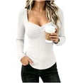 thumbnail image 2 of Women's Square Neck Long Sleeve Tops, Ruched Front Ribbed Knit Fitted Casual Shirts,M,Women's Plus Size, 2 of 9