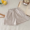 thumbnail image 6 of TOWED22 Girls Boys Plaid Shorts Kids Gingham Elastic Waist Wide Leg Short Pants with Pockets(Coffee,5-6 Y), 6 of 9