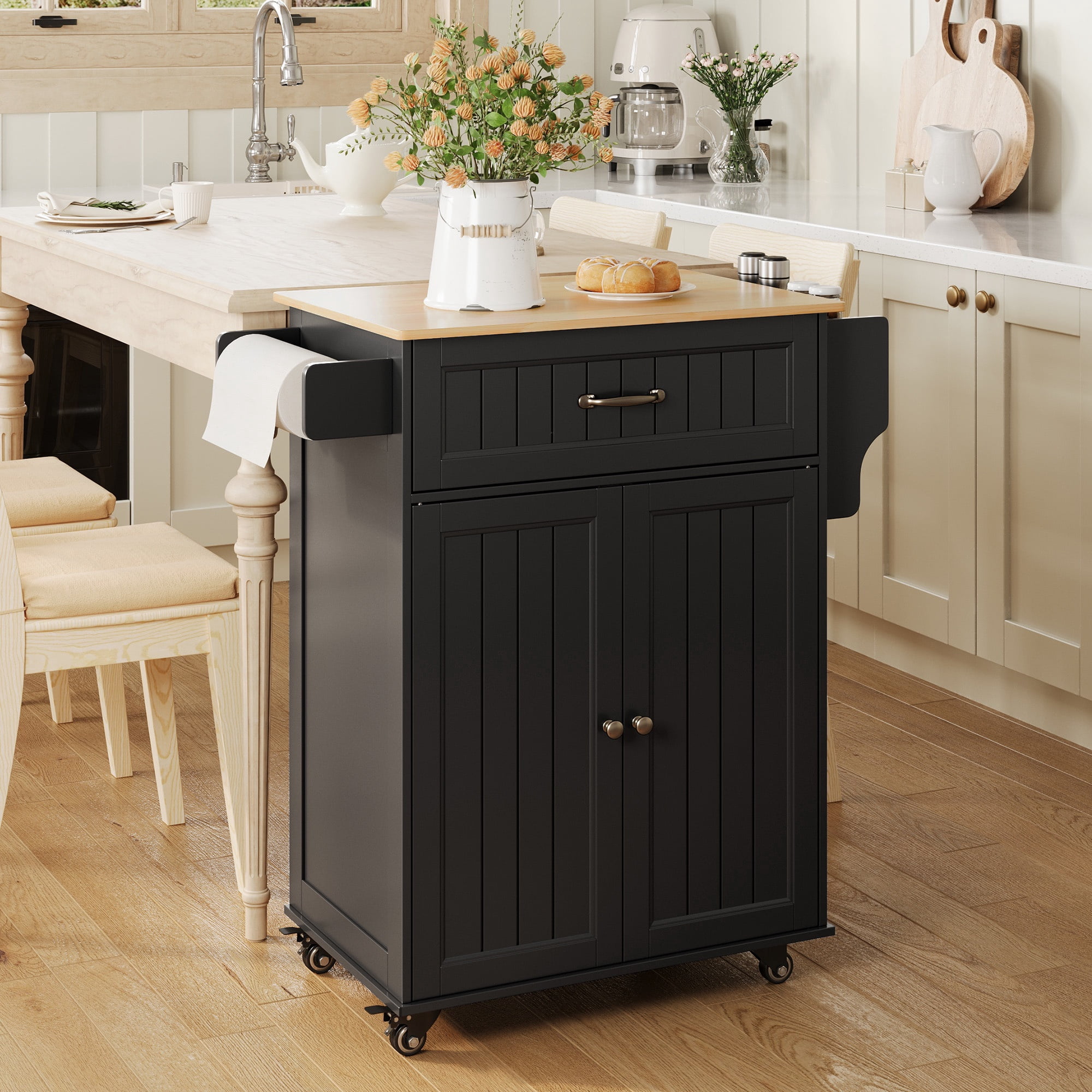 Asofer 33.6" Kitchen Island Cart with Storage, Adjustable Shelf & Drawer, for Dining Room, Black
