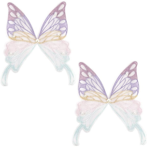 2Pcs Butterfly Embroidered Patches Iron on Purple Embroidery Lace Trim Applique Butterflies Pearl Beaded Sew on Repair Appliques Bulk for Sewing Making Crafts Dresses Party Home Decor Supply