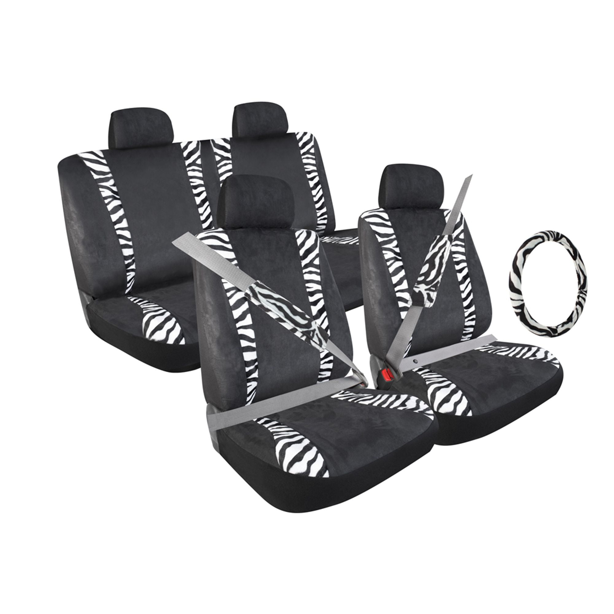 13Piece Zebra Trim Combo Car Kit Low Back Seat Cover Set (Breathable