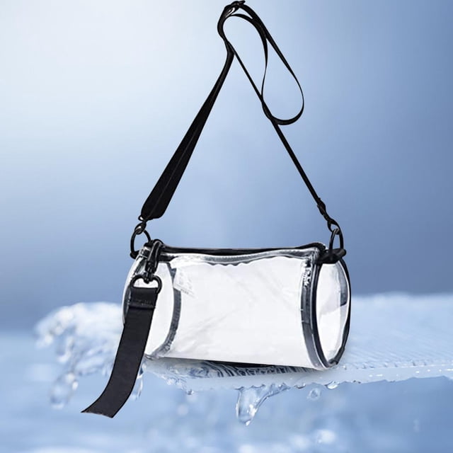 Feltree Sac Cosmétique Cylindrique en PVC Sac de Rangement Multifonctionnel Grand Sac Cosmétique Transparent, Sac à Main Transparent Sac à Bandoulière Transparent Sac de Stade