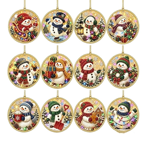 Kumdkdwn Christmas Diamond Art Wood Ornaments Craft Kit 12-Pack DIY Festive Hanging Wooden Decorations for Tree Holiday Gift